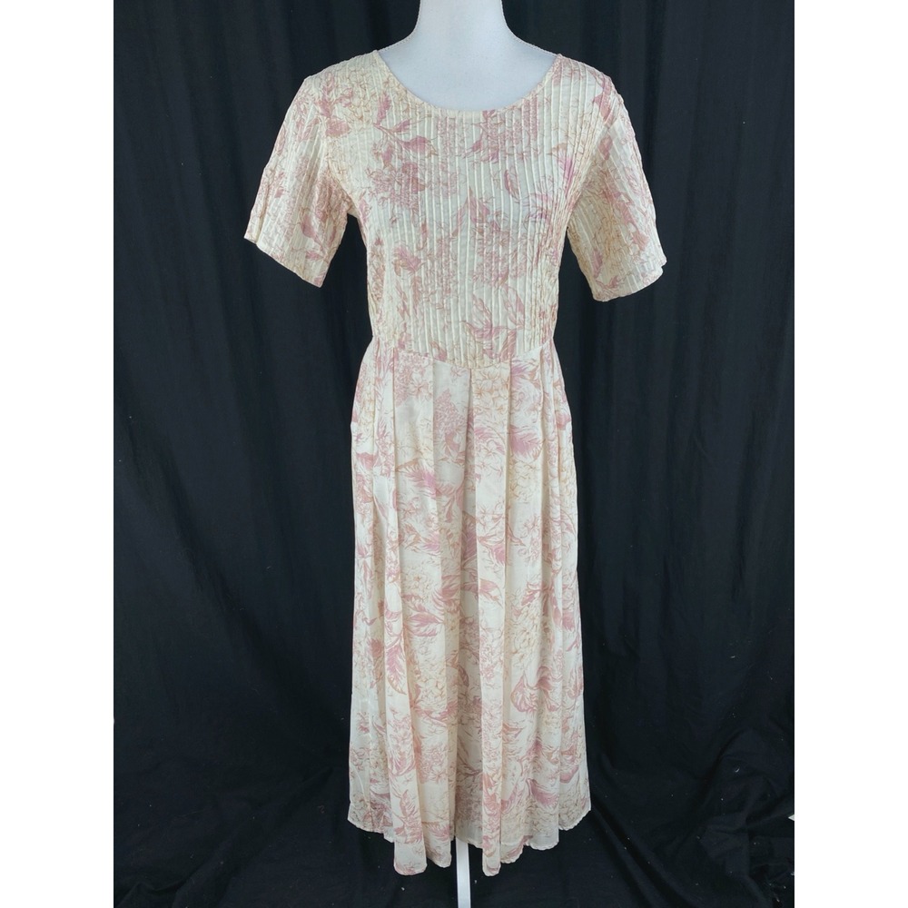 Laura Ashley M Cotton Voile Pintuck Cottagecore Dress Floral Vtg 80s Tea Day